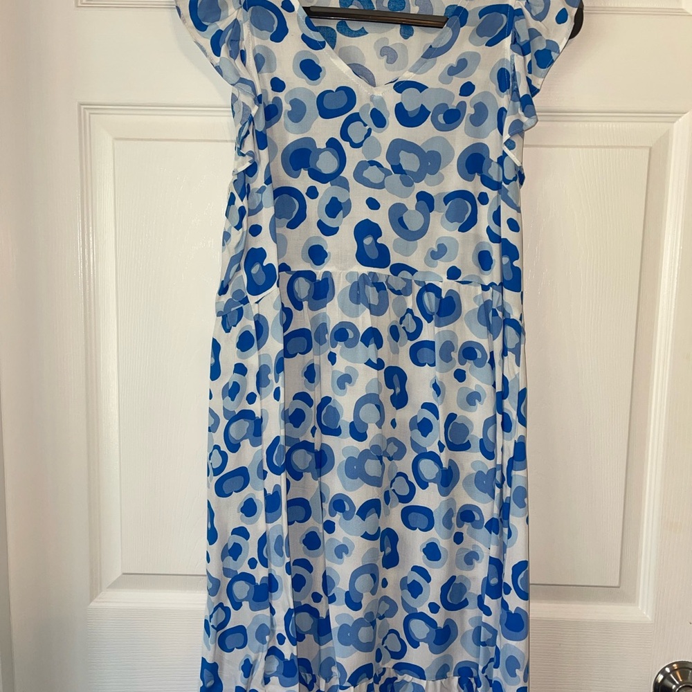 Chic Blue Patterned Midi Dress